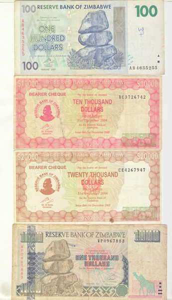 Lot of 25 banknotes including 1, 5, 10 and 20 billion dollar notes