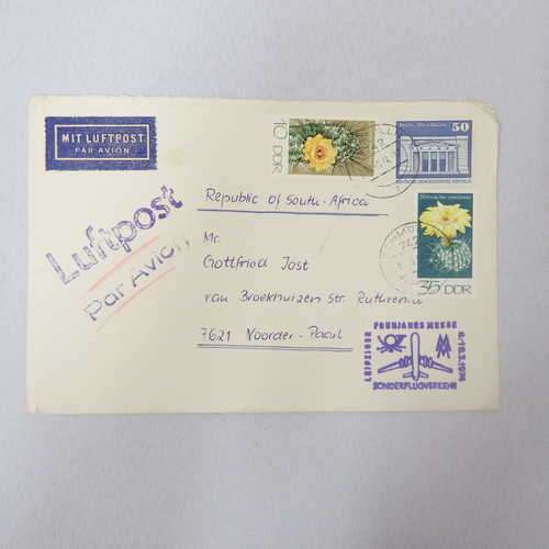 Airmail Cover Schmolln, Germany to Paarl, South Africa with Airmail tag, Luftpost and Par Avion