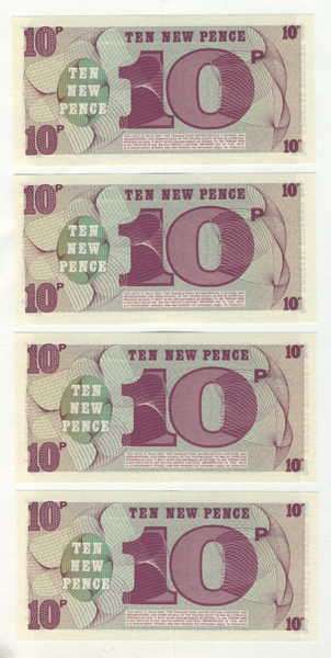 Lot of 9 6th series British Armed Forces 10 Pence notes - uncirculated with consecutive numbers