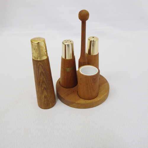 Wooden Salt and Pepper pots on stand