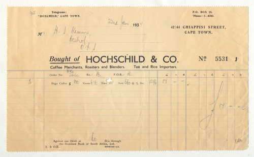 1937 Invoice of Hochschild and Co. Coffee Merchants