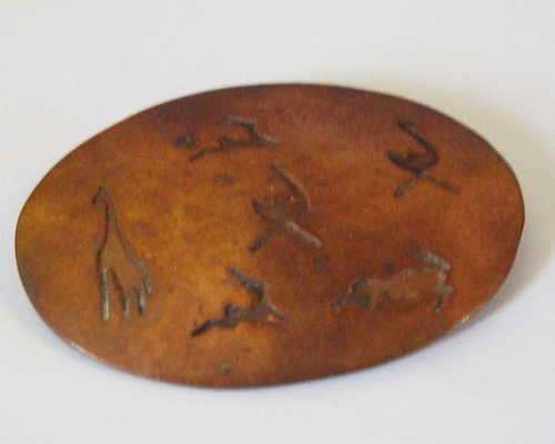 Vintage South Africa copper bushman drawings brooch
