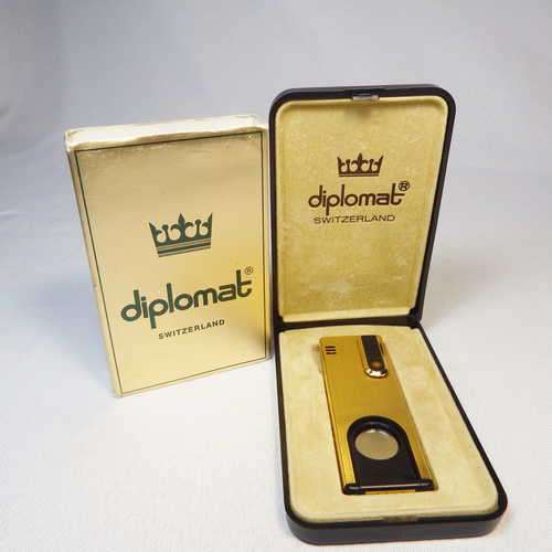 Diplomat Swiss pocket gas lighter with cigar cutter in original box