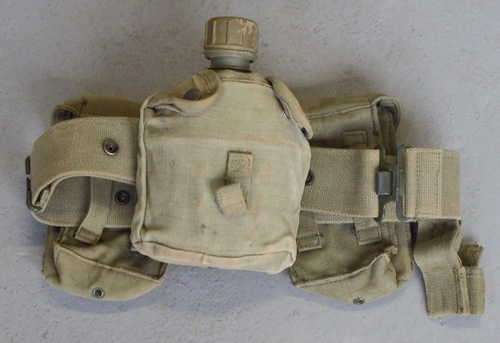 SADF webbing belt with water bottle, 2 ammo pouches and bayonet frog