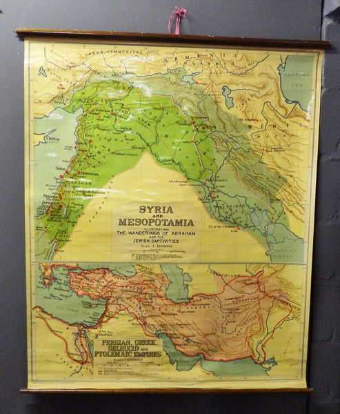 Bible Lands Cloth School map Nr.3 - A: Syria and Mesopotamia B: The Persian Empire - 1948