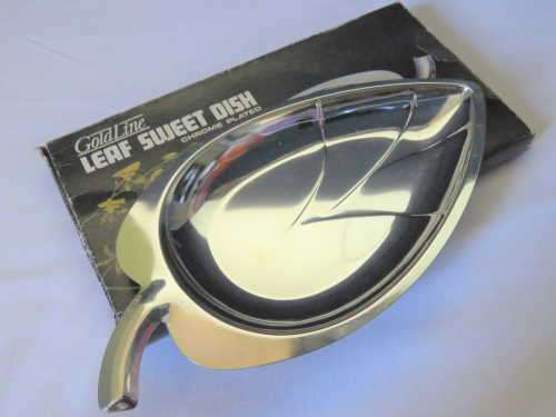 Vintage Goldline candy dish - Leaf shaped - Chrome plated