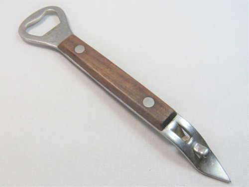 Vintage `KIH` stainless steel bottle opener with wooden handle