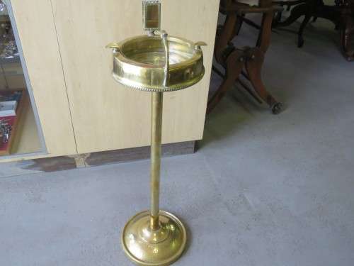 Vintage brass smoking station with glass ashtray, cigar cutter and matchbox holder - Size: 71cm