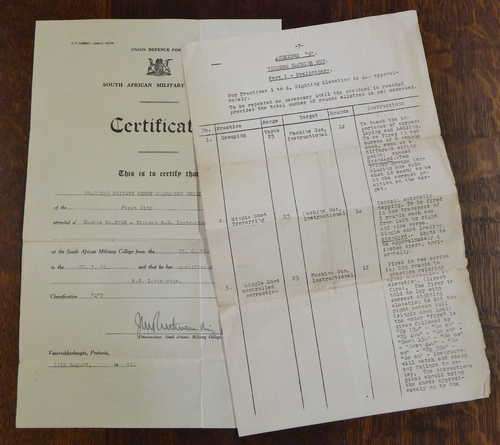 WW2 1941 South African military college certificate of qualification as machine-gun instructor
