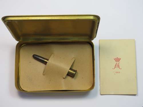 WW1 Princess Mary Christmas tin with sterling silver bullet pencil in brass casting with card