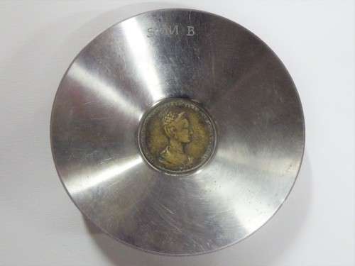 Vintage stainless steel bowl with Maria Anna Augusta coronation medallion