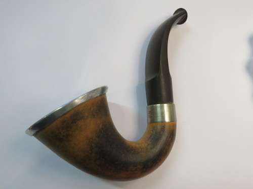 Vintage clay pipe with silver rim - Marked HL LS