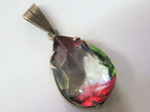 Beautiful teardrop Rhinestone pendant - Looks like silver - No hallmarks