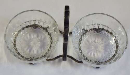 Vintage silverplate and glass dips server