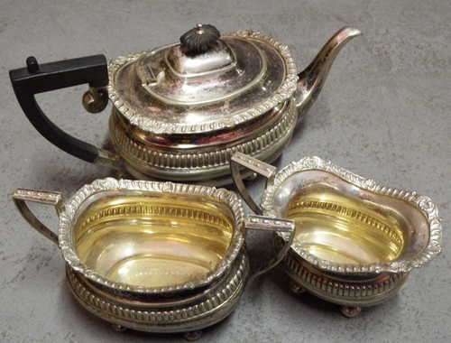 Vintage silverplated tea set with teapot, milk and sugar bowl