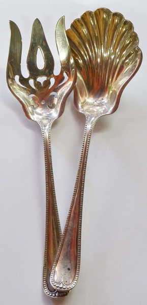 Antique hallmarked sterling silver salad serving set - Birmingham 1904 - Weighs 160 grams