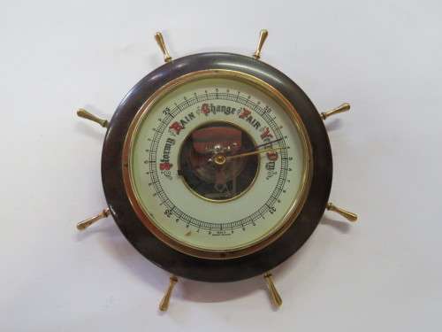 Vintage Boat steering wheel shaped barometer