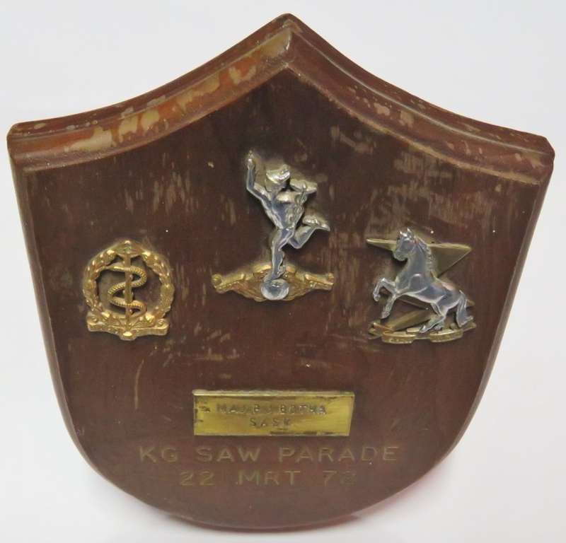 SADF Parade 1972 plaque issued to Major PJ. Botha