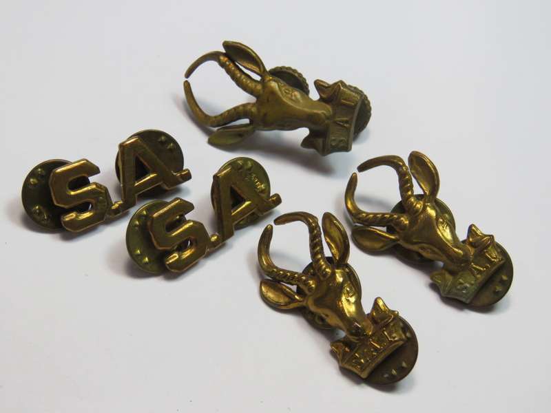 Set of SA Infantry beret badge and collar badges - brass