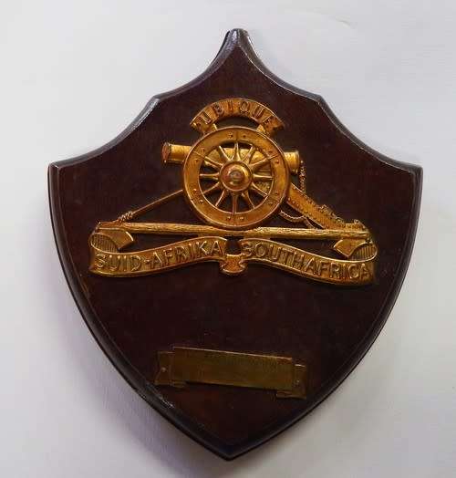 South African Field Artillery plaque awarded to J.P. Van der Merwe 1963