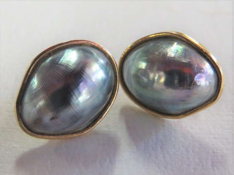 Pair of Mabe pearl earrings with gold colour trimmings