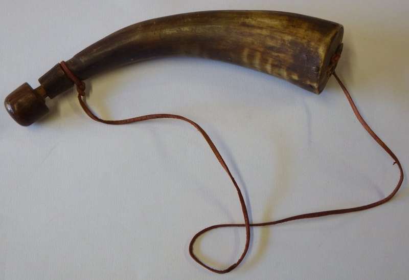 Antique gun powder flask made from cow horn
