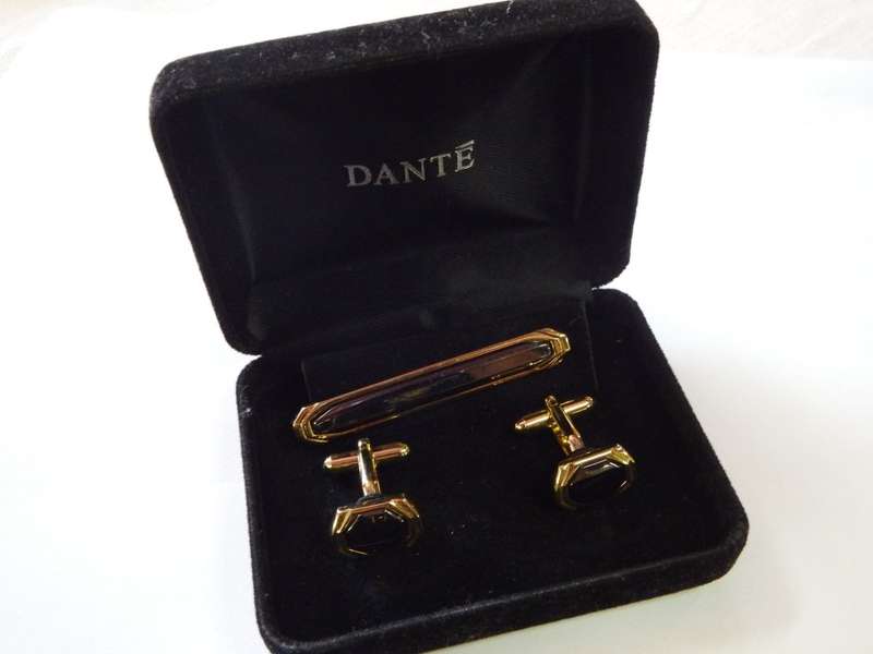 Dante goldplated cufflinks and tie clip set