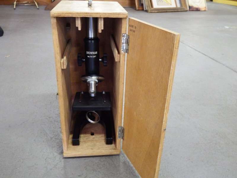 Vintage Brownian microscope in wooden case