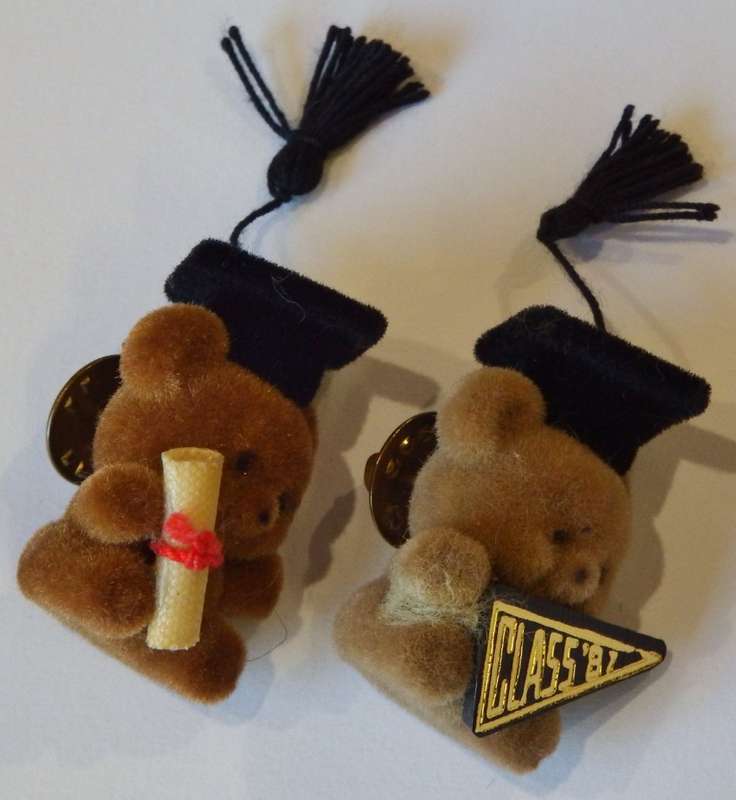 Pair of Graduation teddies pin badges