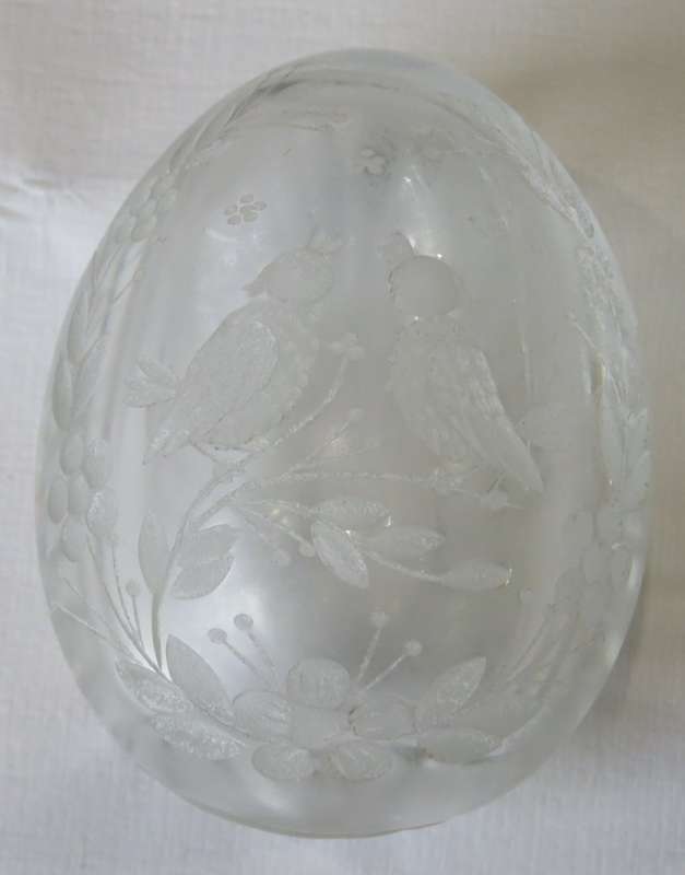 Antique cut glass paperweight with two birds