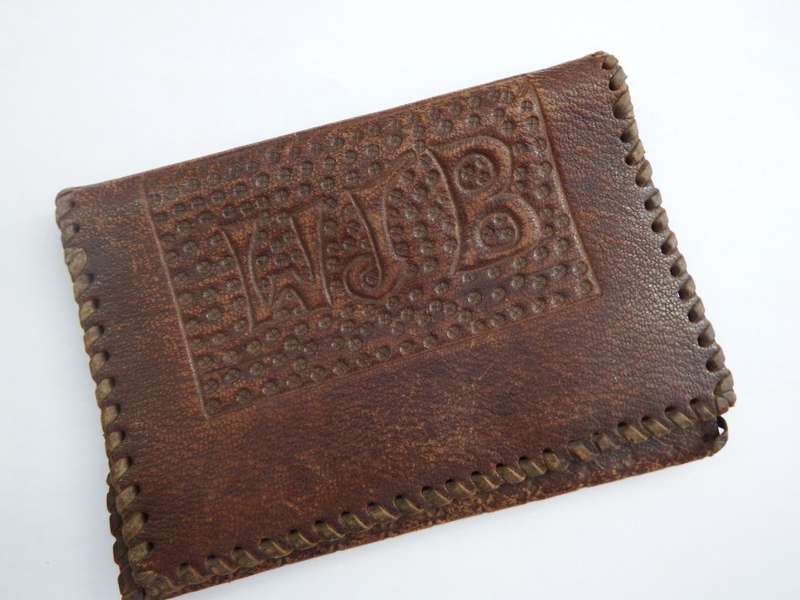 Vintage handmade leather wallet - Embossed WJB