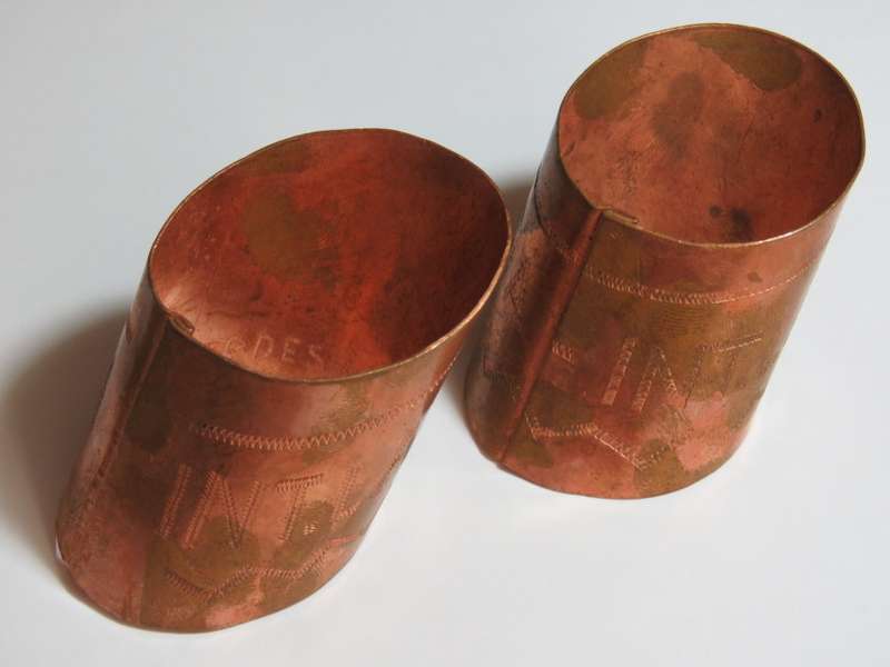 Pair of WW2 POW Internment Camp Andalusia 1940 Trench Art Copper Napkin Rings