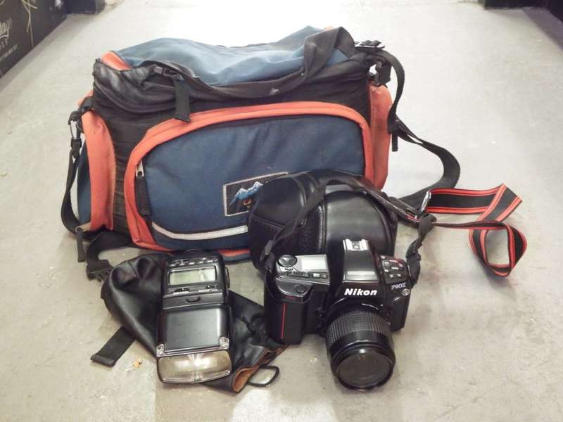 Nikon F90X 35mm camera with 35-80mm lens and flash - Including camera bag