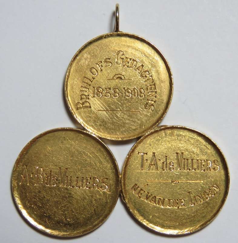 ZAR Blank Pond pendant for wedding anniversary 1858-1908 of AB de Villiers and T.A de Villiers