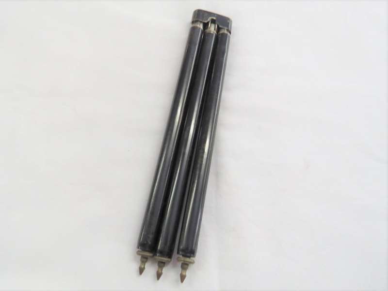 Antique brass camera tripod in pouch - Blackened brass