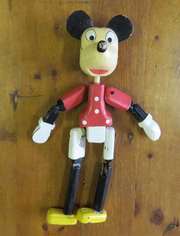 Vintage handmade Mickey Mouse wooden puppet - Length 44 cm