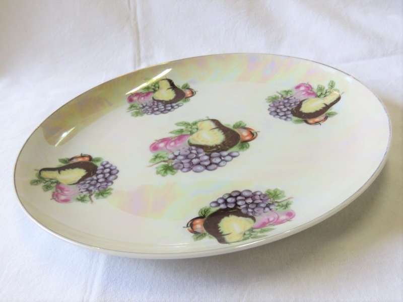 Old lustre platter with fruit transfer decoration