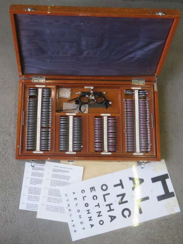 Vintage optometrist lens set refraction with more than 220 lenses in box including trial frame