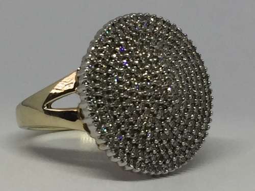 9kt Gold diamond ring with 242 small round diamonds