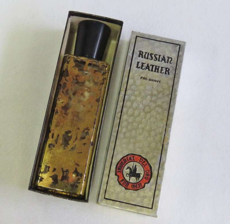 Vintage Russian Leather Pre-Shave lotion bottle in box - Empty