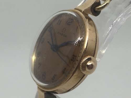 1940's Omega 14kt gold ladies manual wind watch with rolled gold strap - serial 9774172