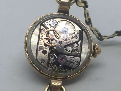 1940's Omega 14kt gold ladies manual wind watch with rolled gold strap - serial 9774172