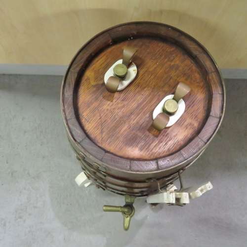 Vintage upright wine barrel with stand - Length 23 cm - Base 23 x 23 cm