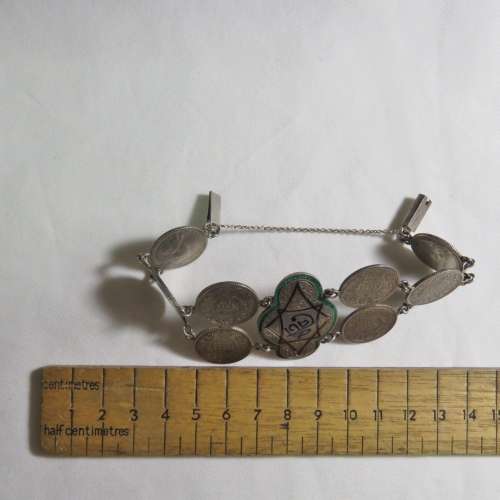 WW2 silver Sweetheart coin bracelet - Made in India Jessore 1942 for Betty from Paddy