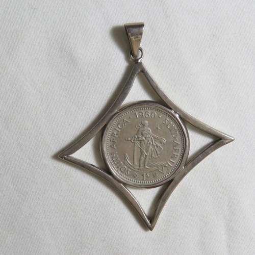 Sterling silver pendant with 1960 SA Union 1 Shilling