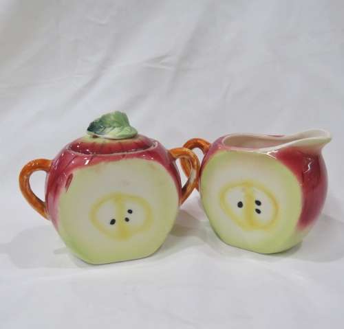 Pair of Apple shaped milk and sugar bowl