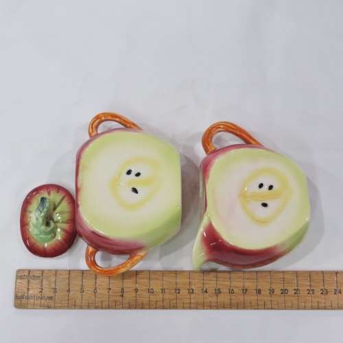 Pair of Apple shaped milk and sugar bowl