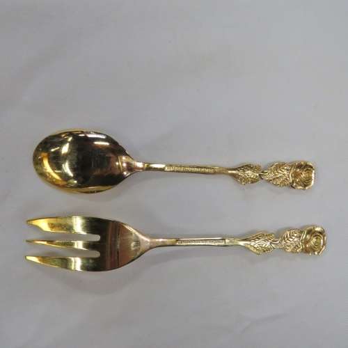 Vintage Eetrite 24ct gold plated cake fork and spoon set - 6 spoons, 6 forks