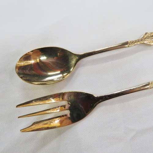 Vintage Eetrite 24ct gold plated cake fork and spoon set - 6 spoons, 6 forks