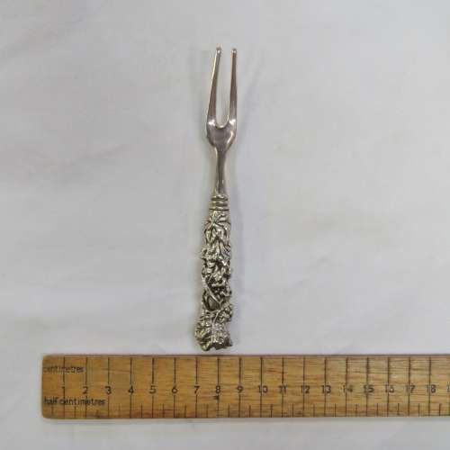 Set of 6 vintage silverplated pickle forks with flower design handles